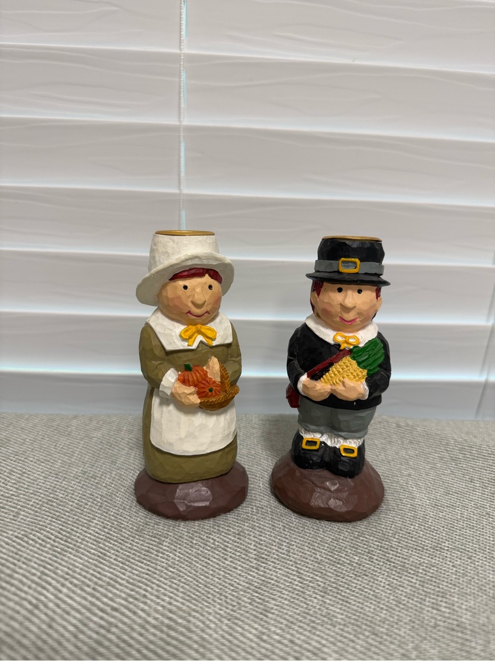 Teleflora Hand-Painted Thanksgiving Pilgrim Couple Candle Holders